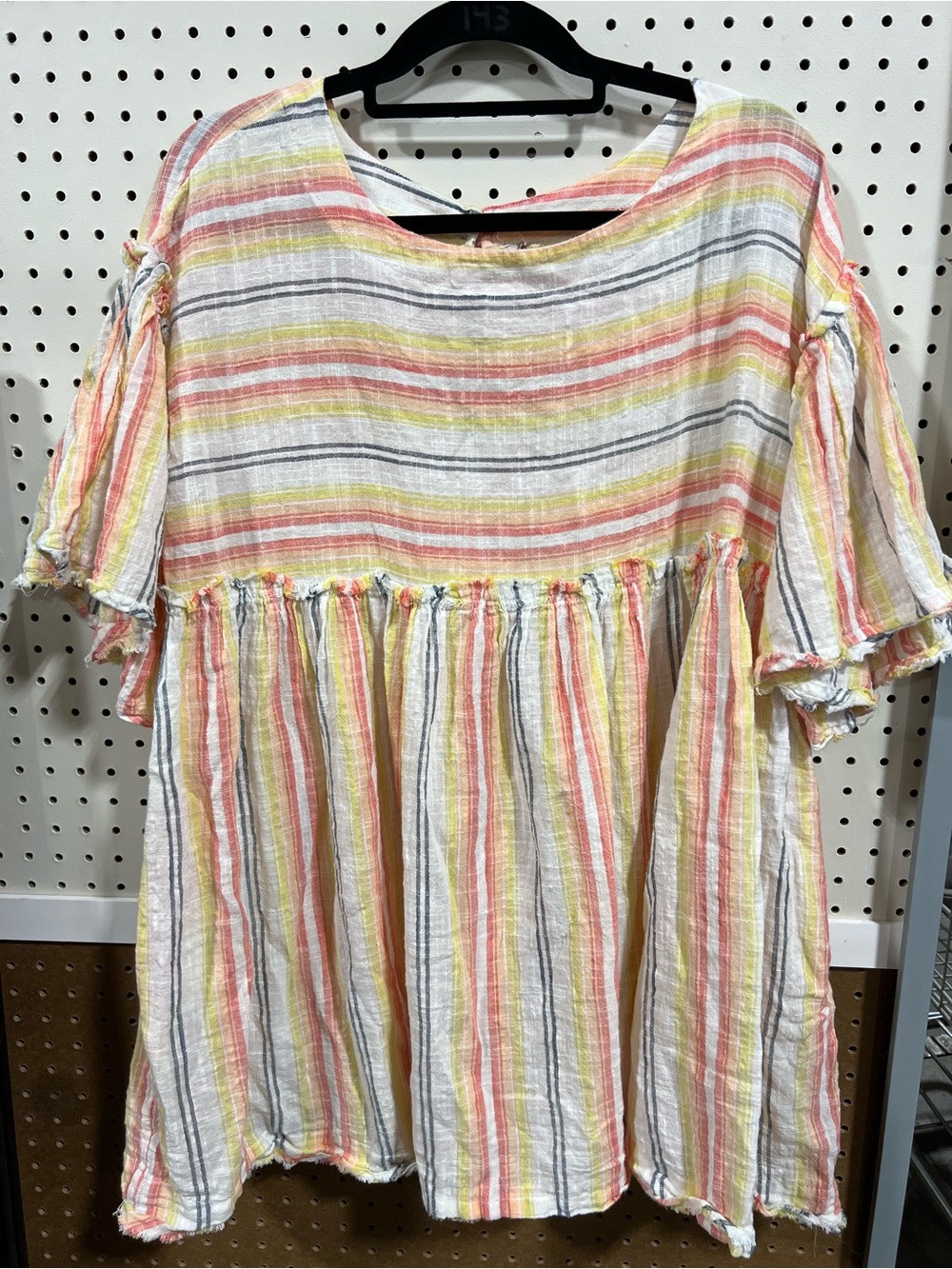 Free People Striped Gauze Babydoll Peplum Top | Medium | Boho